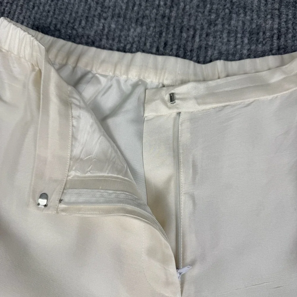 Vtg 90s Neiman Marcus Silk Pants Womens XL Ivory Wide Leg Quiet Luxury Bridal - Picture 5 of 10